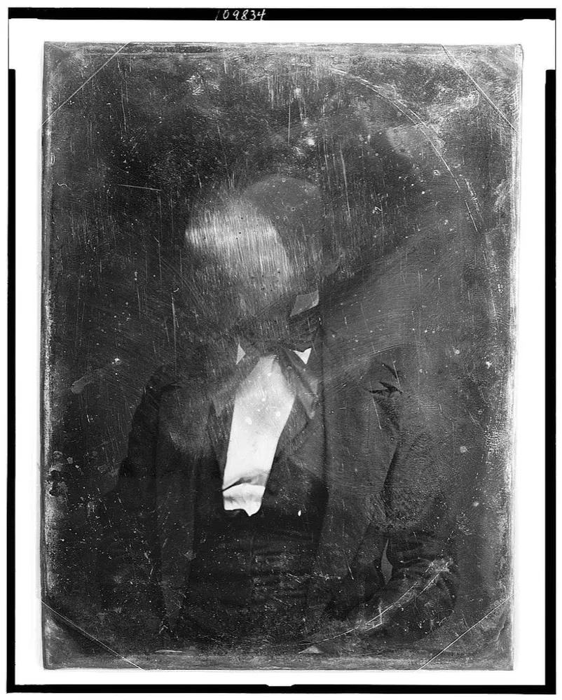 A daguerreotype whose face has been completely destroyed by abrasion